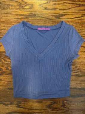 Jac Parker Women’s Blue Ribbed V-Neck Crop Top Size Small